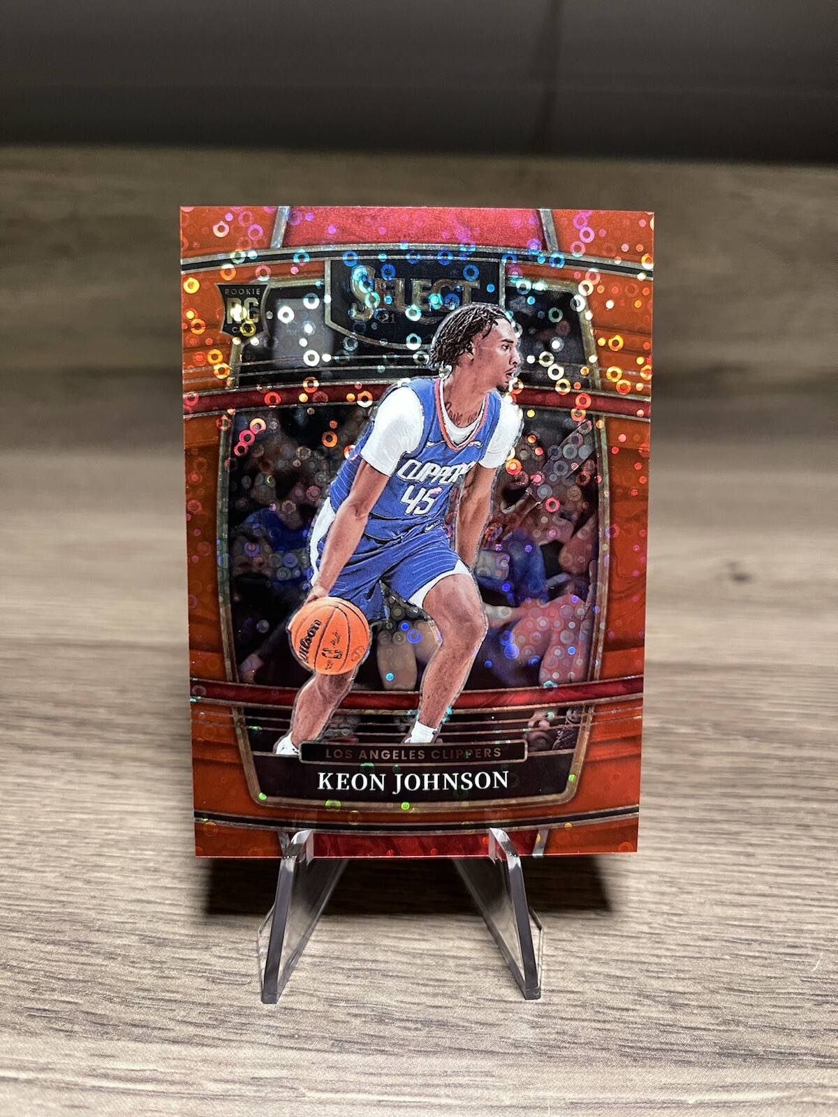 2021 Panini Select Keon Johnson No. 40 Concourse Red Disco /49 L.A. Clippers