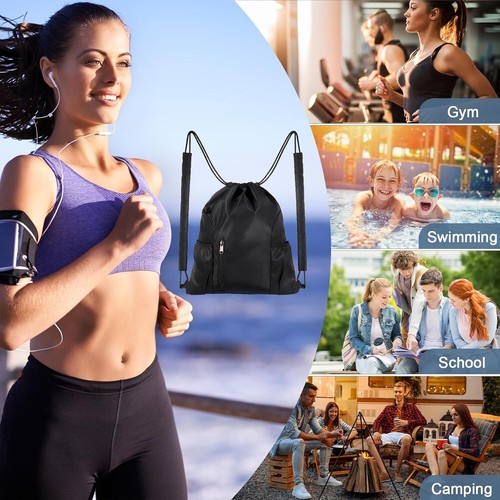 Kordelzug Sportbeutel Wasserdicht Rucksack mit Schuhfach Tunnelzug Daypack DE - Bild 5 von 16