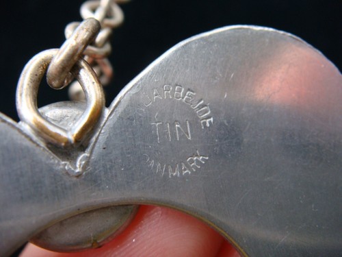 VINTAGE DESIGNER SIGNED TIN DENMARK HEART PENDANT CHAIN NECKLACE MOONSTONE - Picture 9 of 12