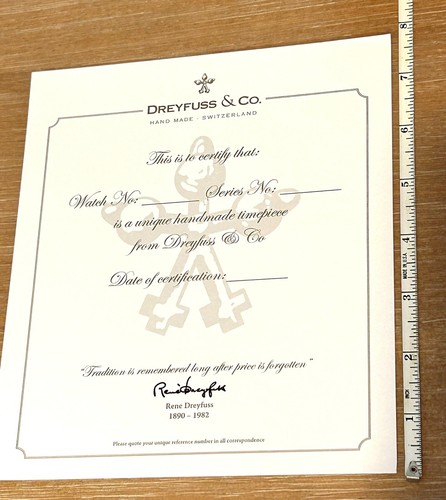New! Authentic DREYFUSS & CO Signed Blank Certificate - Picture 4 of 4