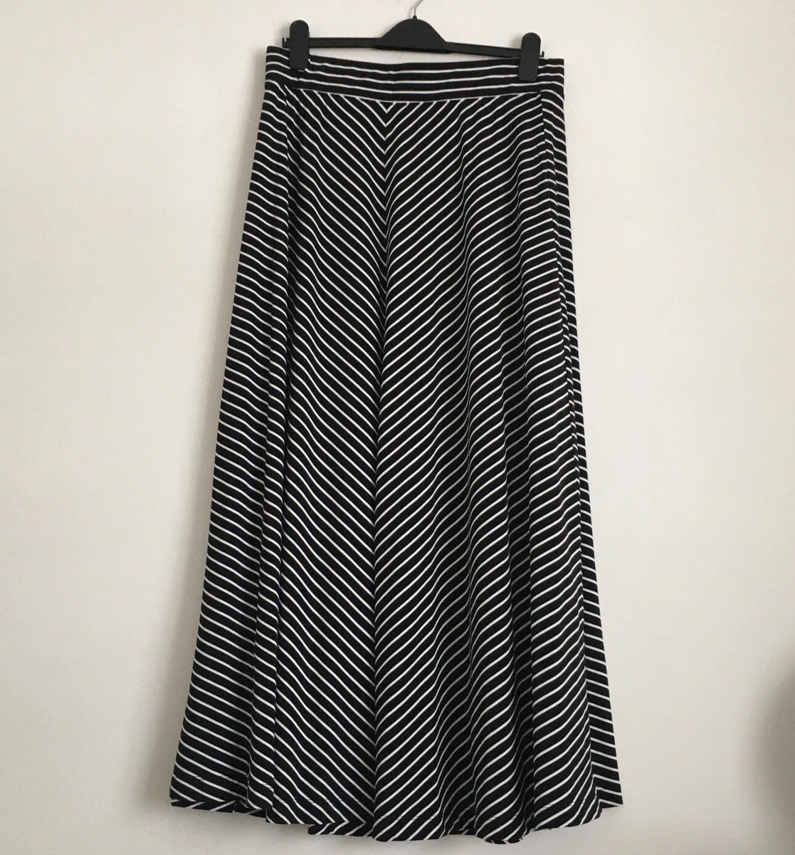 Lands End Black White Stripe Cotton Jersey Maxi Skirt Size UK M 14/16 Nwots  | eBay
