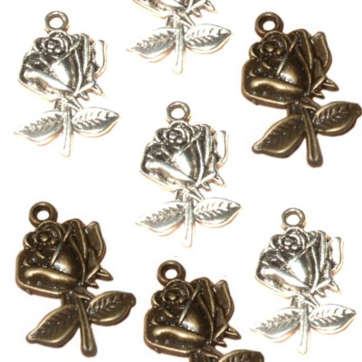 10 TIBETISCHE MISCHUNG SILBER BRONZE ROSE BLUME SCHLÜSSEL CHARM ANHÄNGER GRÖSSE 25 mm x 17 mm TS71