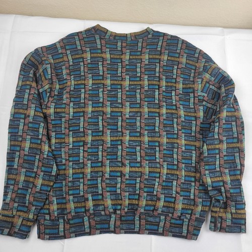Camisa Jhane Barnes XL LS Pullover Para Hombre Cuello Redondo Colorido Azul Verde Marrón - Imagen 11 de 20