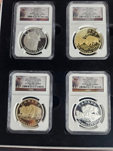 🌟 Juego de 4 monedas de plata The Bison 2014 Canadá $20 lanzamientos tempranos PF70 Ultra camafeo - Imagen 2 de 9