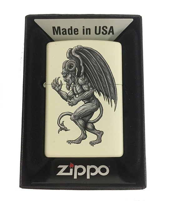 Zippo Custom Lighter Demon Gargoyle Winged Horror Monster Cream Matte