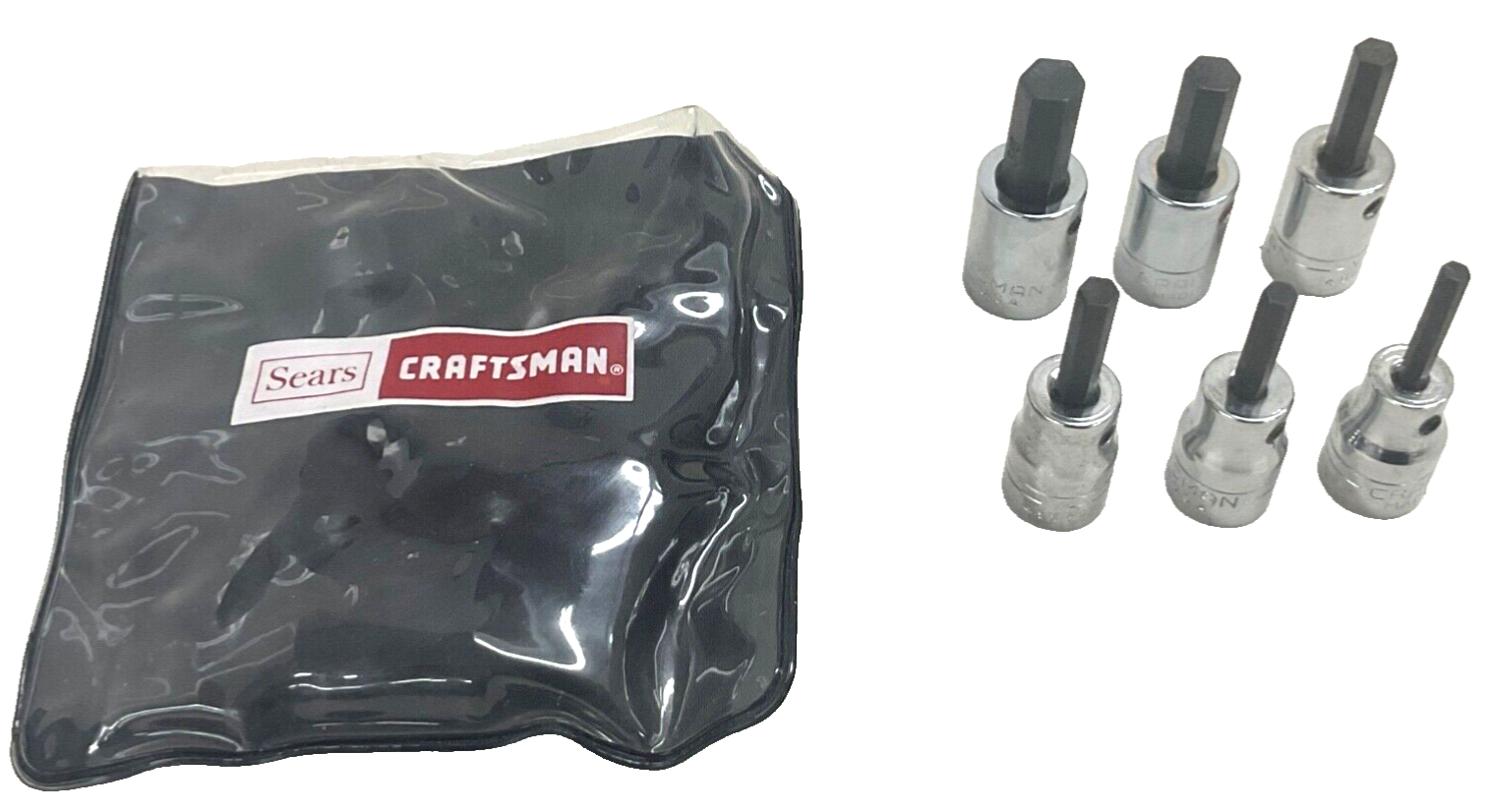 NOS! VINTAGE CRAFTSMAN TOOLS 6-pc. 3/8” DR SAE HEX BIT SOCKET SET 42684, USA