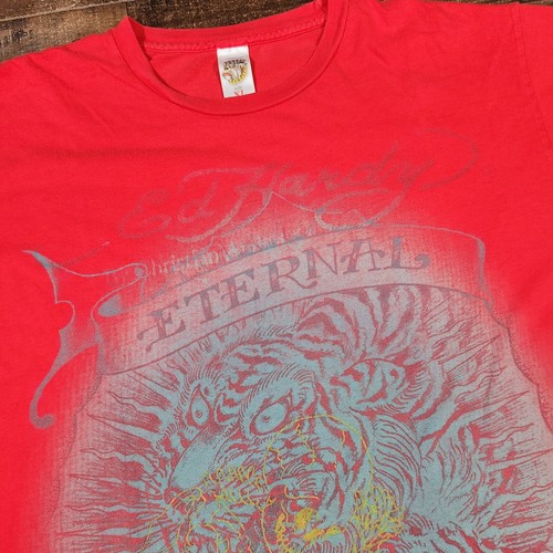 Vintage Ed Hardy Shirt Mens XL Red Y2K Christian Audigier Tiger Eternal Courage - Picture 14 of 16