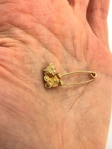 Beverly Hills 14K Gold Teddy Bear Safety Pin Brooch - Movable Head - 14ct 2.09g - Picture 12 of 18