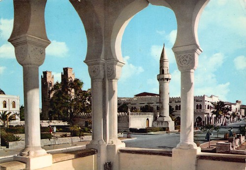 AL17-58B) CARTOLINA SOMALIA MOGADISCIO CENTRO SEDE MUNICIPALE VIAGGIATA