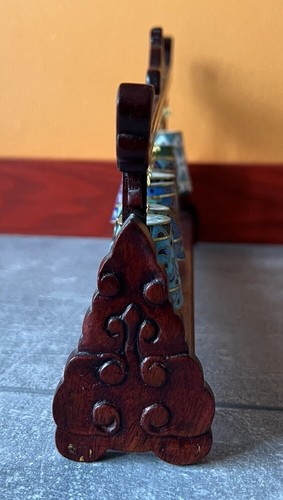Chinese Cloisonne Graduated Bells on Carved Wood Stand Vintage - Picture 11 of 14
