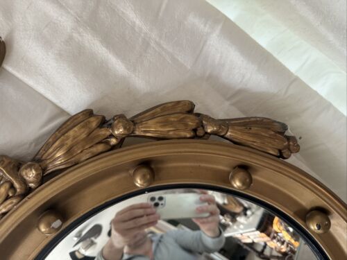 Antique Gold Gilt Colonial America Federal Porthole Convex Mirror Americana Art - Picture 4 of 22