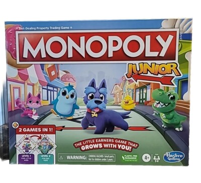 Monopoly Junior Board Game, 2-Sided Gameboard, 2 Games in 1, Monopoly By Hasbro