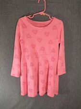 Cat Jack Girls Pink Dress Hearts Long sleeve Knee Length Soft XS 4/5 Casual