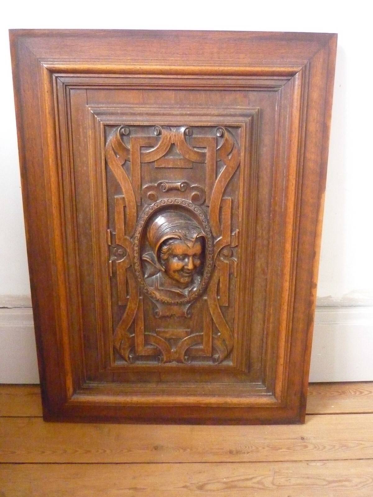 *French Antique Hand Carved Architectural Door Panel Walnut Wood with Face