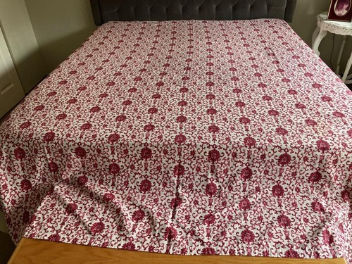 RALPH LAUREN TAMARIND PORCELAIN FLORAL SCROLL RED QUEEN FLAT SHEET #55 - Picture 7 of 8