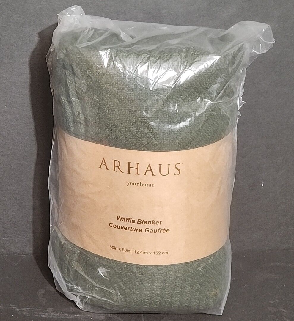 ARHAUS 100 Cotton Waffle Knit Throw Blanket 50in x 60in Green eBay