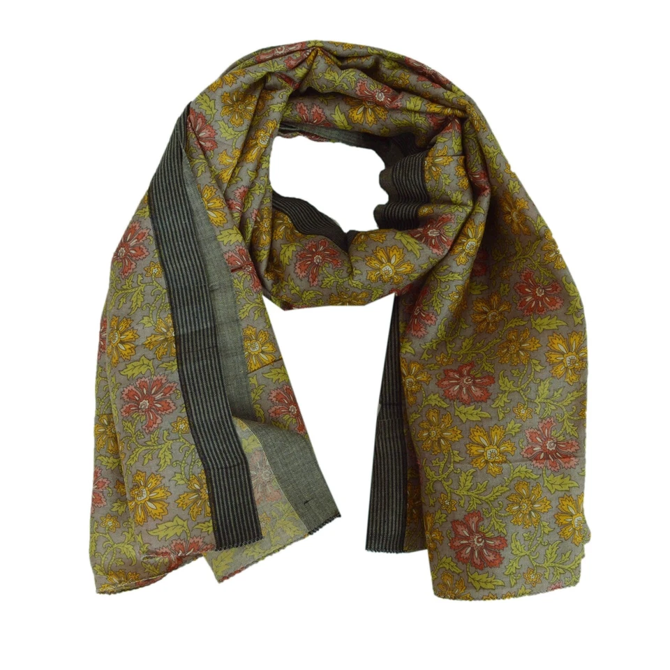 Velo estampado chal gris 100 % lana pura estola larga Dupatta vintage de Sanskriti Foto 4 de 4