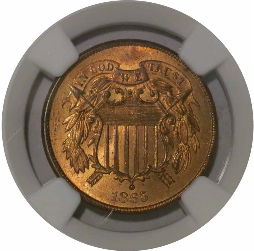 :1865 SHIELD TWO CENT GEM BU NGC MS65RB(RED OBV) LOW POP RARIETY R4 HIGH GRADES - Image 3 of 4