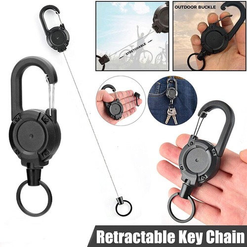 Heavy Duty Retractable Carabiner Car Key Chain Badge Holder Steel Cord Keychain - Picture 1 of 10