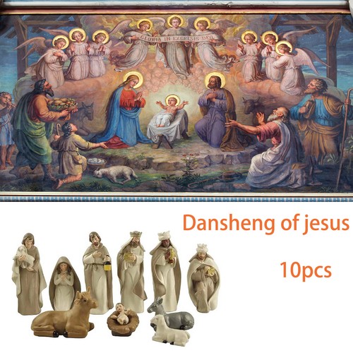 Set Of 10 Beige Nativity Home Ornament For Garden Indoor Outdoor. - Picture 9 of 10
