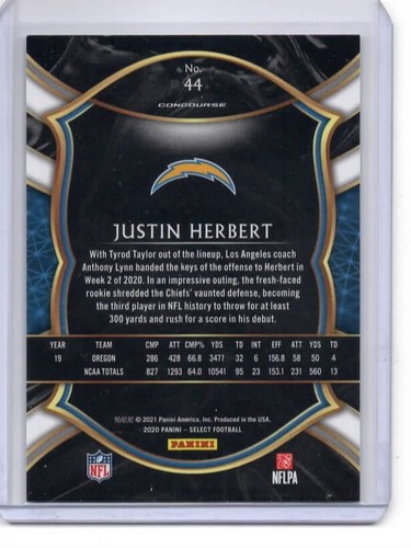 Justin Herbert 2020 Panini Select Concourse Rookie radiocontrol - Imagen 2 de 2