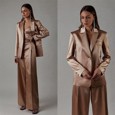 Satin Women Suit 2 Pcs Modern Evening Dinner Casual Party Silk Ladies Outfit