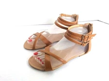 ANNA MAVIS-12 Women fashion  cross ankle beads flats sandals shoes gladiator  