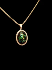 Opal Pendant: Green & Gold Fire Resin Opal on an 18K GP Stainless-Steel Chain