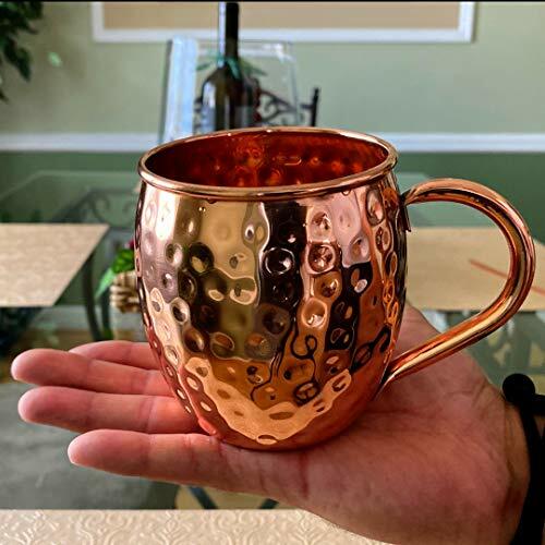 4 Pack Pure Copper Moscow Mule Mugs, Each Hammered Mug Holds 18 Ounces - Picture 2 of 3