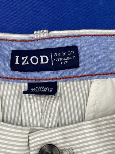 IZOD Straight Fit Pants Men’s Size 34X32 Blue White Stripe Chinos Preppy Golf - Picture 2 of 14