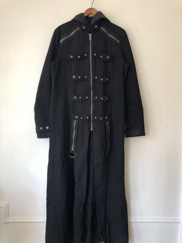Tripp NYC Goth Raver Y2K Long Trench Coat Jacket Black Medium