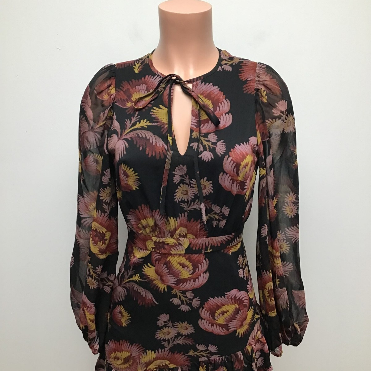 新作【TED BAKER】Nikaii フローラル柄フリルミニワンピ Ted Baker London Women Black Floral Sheer Piara Ruffle