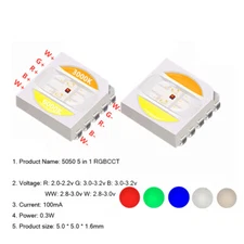 5050 RGB+CCT LED Chip RGBW WW 5 in 1 SMD Beads white+warm white+RGB 50 -1000PCS