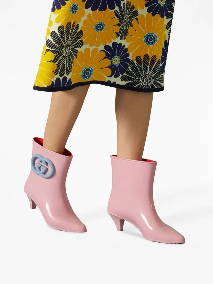 Botte À Cheville Rose Pour Femme Gucci Avec G Entrelacé Taille UK 5 - Photo 1/4
