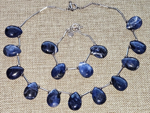 Vtg. Talleres De Taxco 925 Sterling Lapis Lazuli Necklace & Bracelet Set - Picture 3 of 5