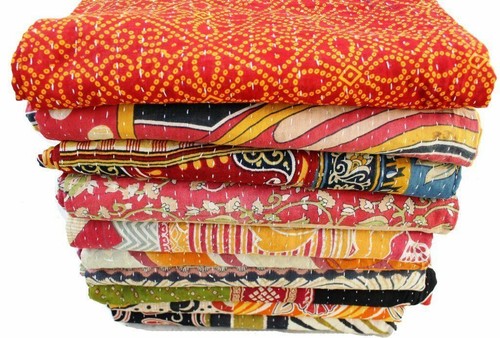 5 Pcs Wholesale Lot Indian Vintage Kantha Old Sari Handmade Cotton Reversible - Picture 11 of 12
