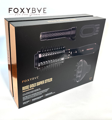 Foxybae Rose Gold Super Styler 4-in-1 Blow Dryer Brush Set 4 Ceramic Heads Black