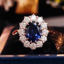 2Ct Oval Cut Lab-Created Blue Sapphire Halo Engagement Ring 14K Rose Gold Plated