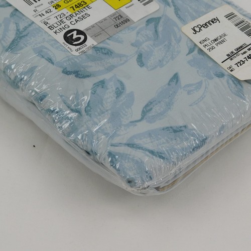 Fundas de almohada JC Penney 2 tamaño king vintage estampado de hojas de granito azul nuevo paquete abierto - Imagen 5 de 5