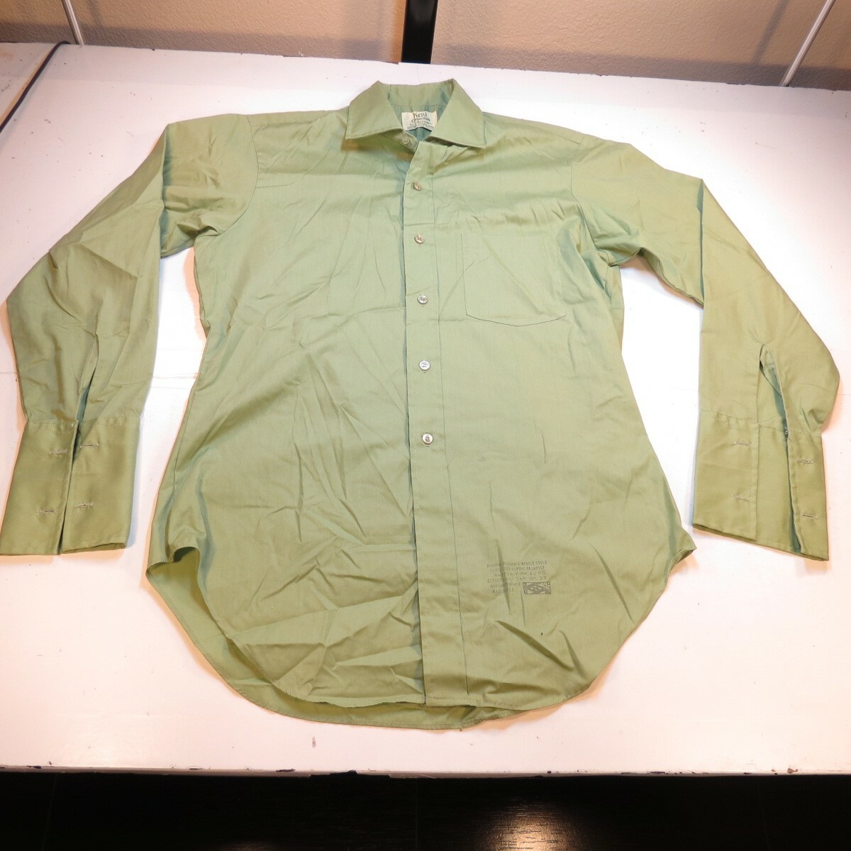 VINTAGE 1970s ARROW KENT COLLECTION BUTTON UP SHIRT Mens L Green  