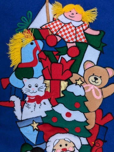 Merry Christmas Fabric Wall Advent Calendar w/ Pockets SANTA w/ TOYS Bear 16x31" - Picture 11 of 21
