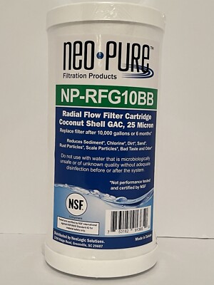 Neo-Pure Radial Flow Filter Cartridge Coconut Shell GAC 25 Micron NP-RFG10BB New