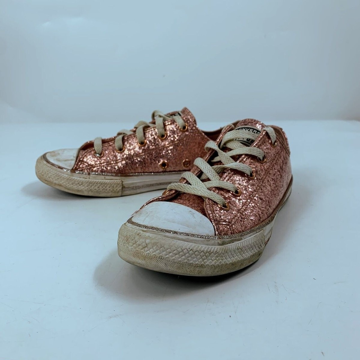 Converse Youth Rose Gold Glitter Low Top All Star Lace Up Low Tops
