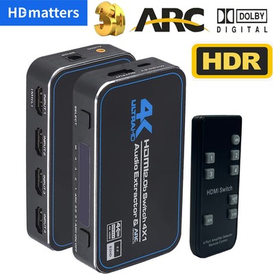 HDMI Switch with Audio 4K 60Hz HDMI 2.0 Switch 5 in 1 out HDR Switcher Extractor