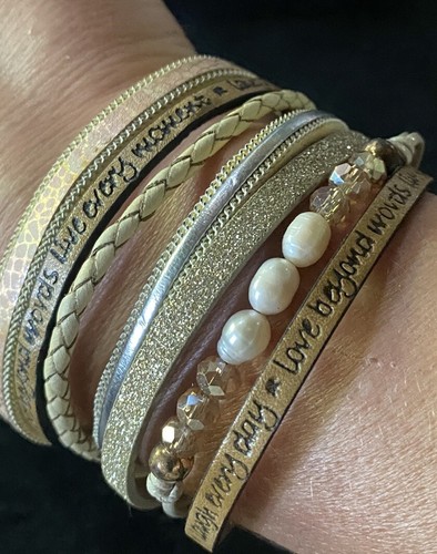 MultiStrand Leather Wrap Bracelet Inspirational Gift Cuff Boho Freshwater Pearls - Picture 1 of 13
