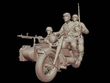 3D Printed 1/72 World War II German Motorcycle Group Unpainted Model NEW