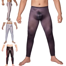 Men Underwear Transparent Underpants Workout Shapewear Glossy Long John Glamor