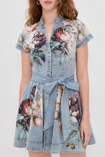 Women Alice + Olivia Collared Floral Denim Shirt Mini Dress