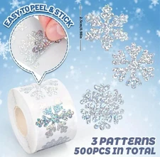 500 pcs Sticker Seals Roll Holographic Snowflake ❄️ Foils Self Adhesive NEW