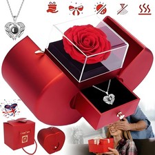 Preserved Real Rose Box Eternal Rose Flower With Necklace Red Rose Gift Box